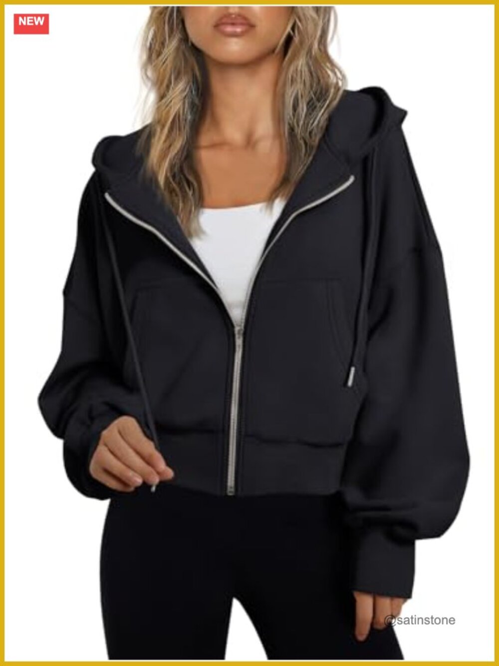 Womens Zip Up Cropped Hoodie Jacket Medium Weight Relaxed Fit Casual